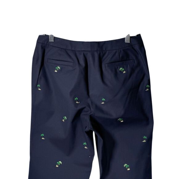 Brooks Brothers 346 Women's Pants Navy Blue Palm Trees Textured Cotton Cropped 8 - Picture 7 of 8
